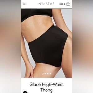 NWT Negative Underwear Glace High Waste Thong in Black Large